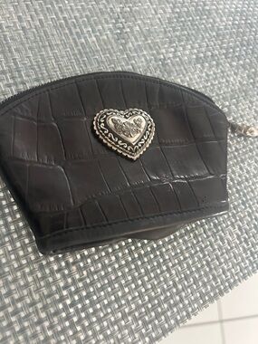 Brighton Black Croc-Texture Cosmetic Pouch with Silver Heart